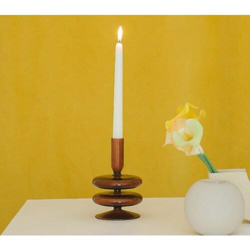 Glass Candle Holder for Romantic Candle Holders Modern Candle Stand Colorful Glass Flower Vase Handmade Candlestick Holder