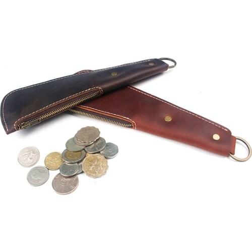 A366 Multifunction Real crazy horse leather top layer cowhide coin bag leather beat EDC tool bag self-defense coin purse