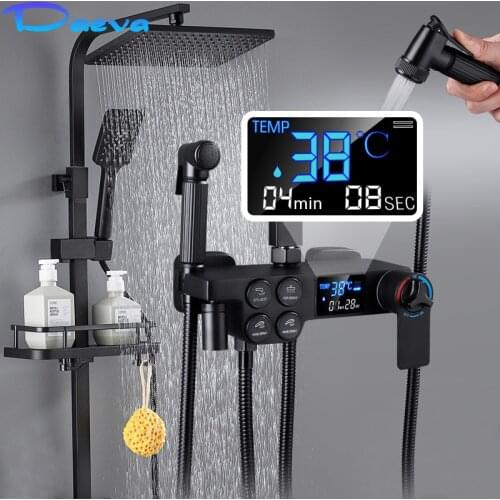 Thermostatic Shower Set Black Digital Display Bath Faucet Luxury Mixer Tap Bathroom Shower Set Bathtub Faucets Rainfall Taps