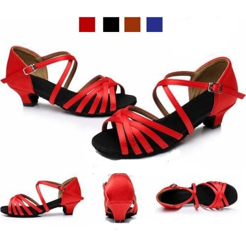 Hot Sale Professional Satin Latin Dance Shoes Girls Kids Salsa Ballroom Shoes Zapatos De Baile Latino Mujer