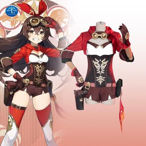 Game Genshin Impact Amber Cosplay Costume Amber Cosplay Costume Women Red Comtume Halloween Top Pant Uniform Full Set