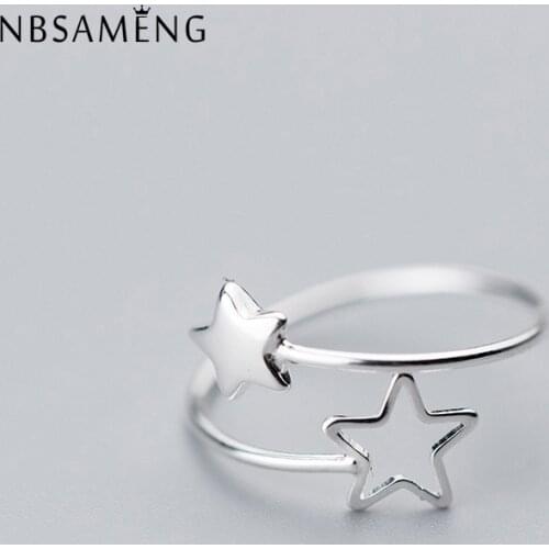 NBSAMENG 100% 925 Sterling Silver 2 Star Hollow Size 5 6 7 Opening Adjustable Rings For Women Girl Wonderful Gift Ring Jewelry