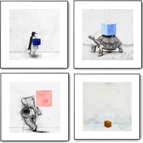 Animals Canvas Paintings Stone Bear Penguin Tortoise Wall Posters and Prints Modern Art Kids Bedroom Home Decor Canvas Pictures
