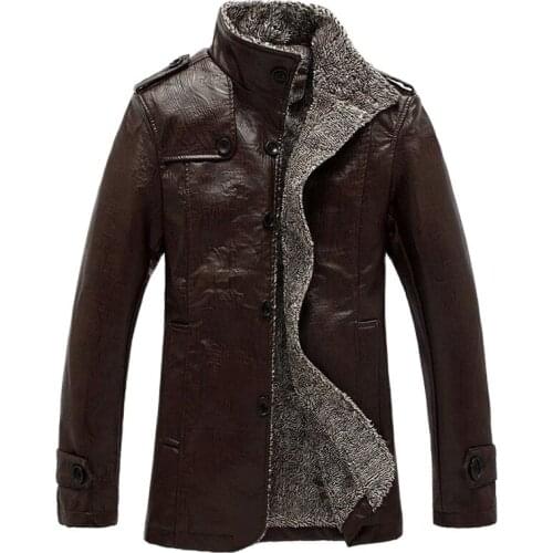 Winter Clothes Men Boutique Vogue Thick Warm Mens Stand Collar Leather Jacket / PU Leather Casual Jackets Men Coat