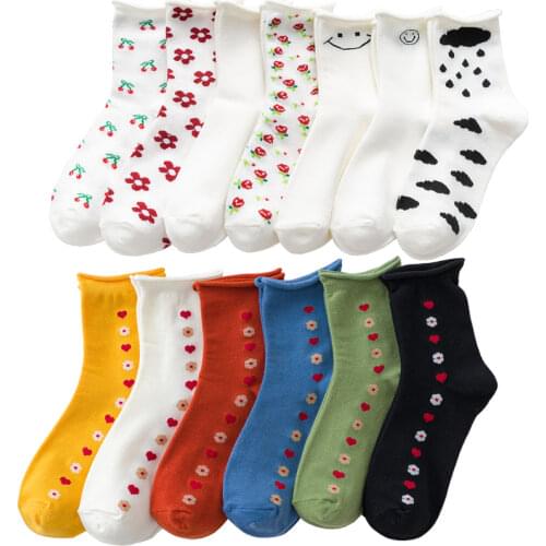 1 Pair New Rolled Edge Japanese Korean Funny Smile Pile Socks Streetwear Skateboard Harajuku Women Socks
