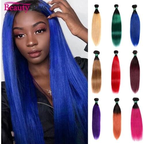 1 Bundle Deal Ombre Brazilian Straight Human Hair Weave Pre Colored #1B 99J Blue Green Purple Orange 30 Blonde Red 27 Silky Remy