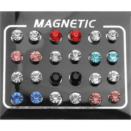 12pcs 4/5/6 mm Circle White Crystal Magnet Earring Fashion CZ Magnetic Stud Earrings No-pierced Fake Ear Studs for Women Men