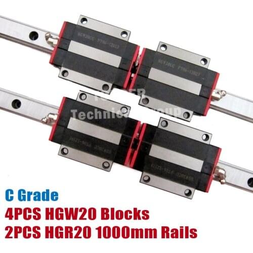 20mm Type 2pcs HGR20 Linear Guide Rail 1000mm with 4pcs HGW20CA carriage Block HGW20