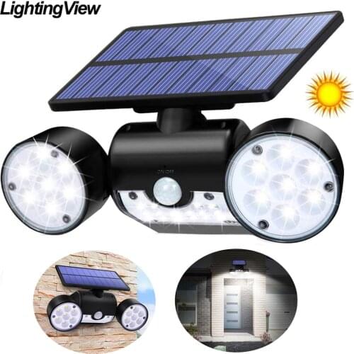 30LED Solar Light PIR Motion Sensor Dual Head Garden Wall Solar Lamp Waterproof Outdoor Adjustable Angle Spotlight