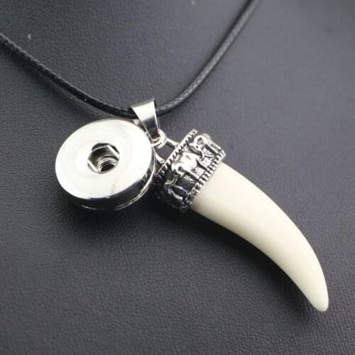 45cm leather rope chain Metal Tribal Stark Tooch necklace With 18mm metal snap button necklace DIY Snap Jewelry Accessories