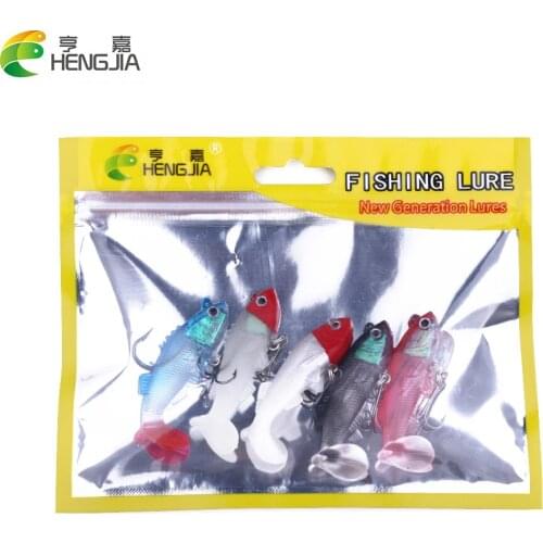 HENGJIA 5pcs Soft Rubber 6cm/8g Isca Artificial Fishing Lures Wobblers Bait With Glow Hook Pesca Carp Fishing