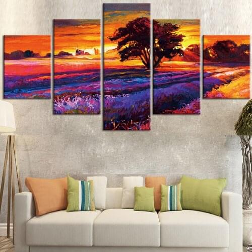 5 Pieces Wall Art Canvas Painting Abstract Landscape Poster Sunset Field Modern Living Room Decoration Pictures For Home