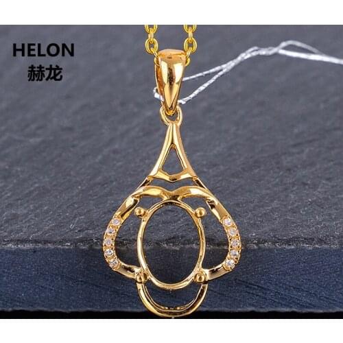 6X8MM Oval Cut Semi Mount Natural Diamonds Pendant Solid 10k Yellow Gold Women Pendant Fine Jewelry Rose Yellow Gold Optional