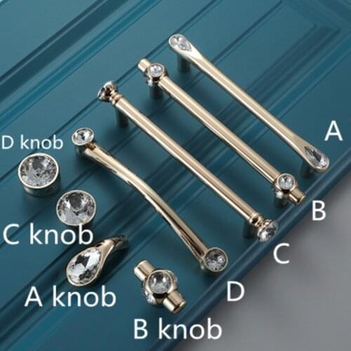 96 128 192mm modern fashion luxury Transparent crystal wardrobe wine cabinet kitchen cabinet handle gold drawer tv cabinet knob