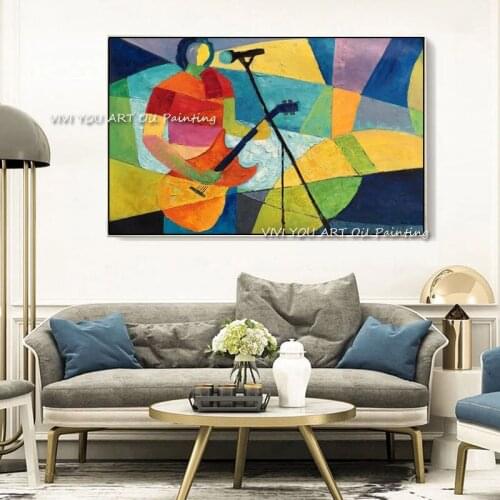 The Playing Guitar Singer Man Abstract Handmade Oil Painting Canvas Figure Wall Art Picture for Living Room Decoration Portrait