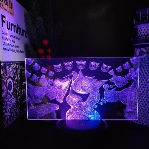 Pokemon Gengar Acrylic 3D Illusion Lamp Anime LED Night Light Takara Tomy Visual Lamp For Kid Manga Gift Cartoon Table Desk Lamp
