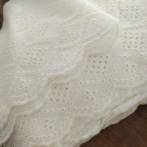 20cm 2meter/lot Off White Embroidered Cotton Lace Cloth Off White Rural Clothing Non-Symmetrical Cotton Fabric Trims X703