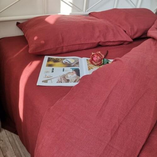 4Pcs Burgundy Pre Stone Washed 100% Organic Hemp bedding set including 1 duvet cover + 2 pillowcases + 1 fitted sheet