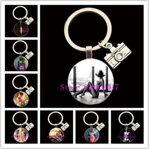 Body Art Image Round Glass Keychain DIY Painting Naked Oil Painting Glass Keychain Gift Camera Accessories Decoration Keychain