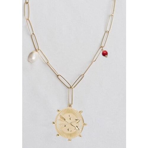 Fashion links chain bijoux stainless steel necklace bohemian Baroque pearl pendant necklace Spring-sling closure MATERA NECKLACE