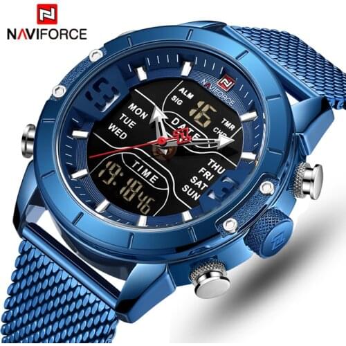 NAVIFORCE Brand Mens Watches Top Luxury Men Sports Watches Mens Quartz LED Digital Clock Male Full Steel Military Wrist Watch