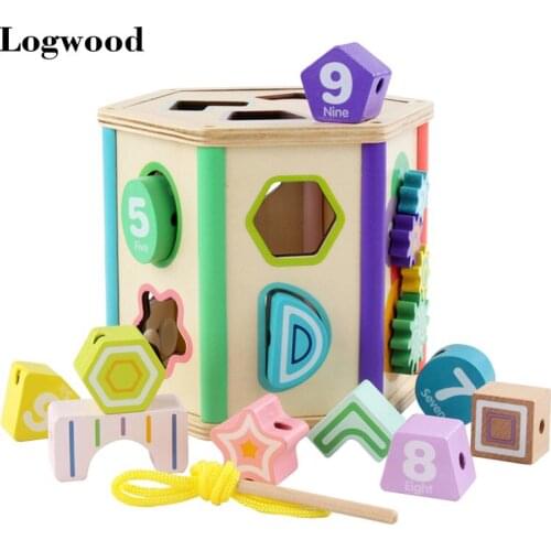 Wooden baby toy Colorful Shape matching building blocks wooden box DIY beads baby wooden childrens toys gifts