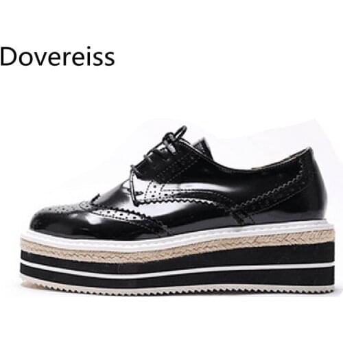 Dovereiss Fashion Spring Womens Shoes Waterproof Pure color black silver Cross tied Casual shoes consice Gym shoes 31-43