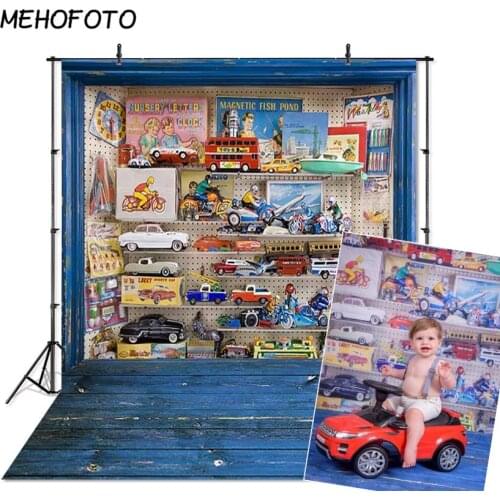 MEHOFOTO Photography Background Children Blue Wood Floor Toy Boy Room Backdrops for Photo Booth Studio Props