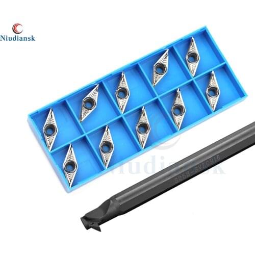 10pcs Inner Hole Carbide Inserts VCMT1604 +1pc S25S-SVZCR16 Internal Turning Tool Holder S25S-SVZCL16 Arbor CNC Lathe Tools Suit