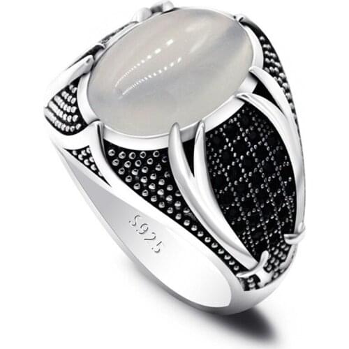 Retro Two Scimitar Mens Ring Oval Ruby Thai Silver Ring Black Mens and Womens Diamond Punk 925 Ring