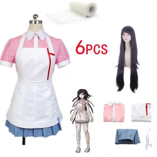 Anime Danganronpa Mikan Tsumiki Cosplay Costume Long Wig Shirt Skirt Apron Halloween Christmas Party Suit Uniform Girls Women