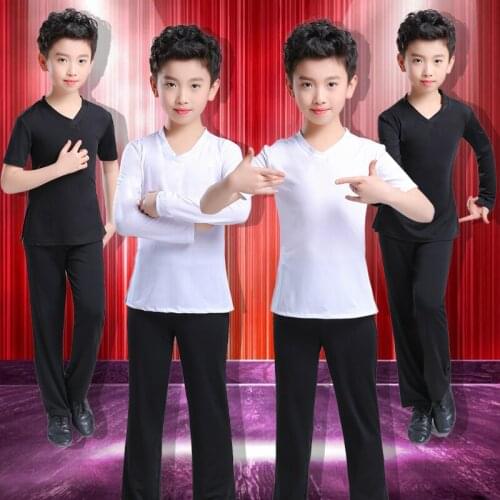 2018 black white latin dance costume boys dance wear practice latin shirts trousers boys kids dance costumes