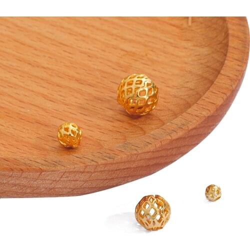 18K Gold 5-10Pcs 4 6 8 10mm Copper Round Hallow Loose Spacer Beads for Jewelry Making Findings DIY Bracelet Accessories 027
