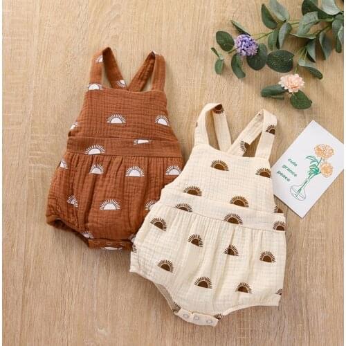 Summer Baby’s Casual Cotton Bodysuits Jumpsuits Newborn Fashion Sun Printed Button Sleeveless Backless Triangle Romper