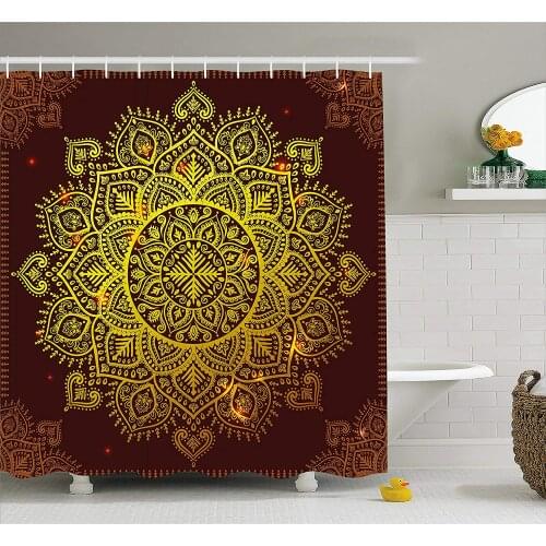 Mandala Shower Curtain Ornamental Snowflake Floral Ethnic Traditional Arabian Oriental Graphic Artwork Fabric Bathroom Decor Set