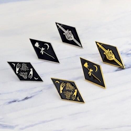 Miss Zoe Personality Sword Hand Rose Flower Moon Gothic Style Enamel Pins Badge Denim Jacket Jewelry Gift Brooch for Women Men