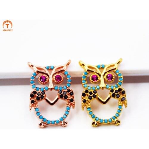 Asa&Tess Trendy Jewelry Beads cubic zirconia pendant CZ Micro Pave OWL Shape Spacers Jewelry Findings turquoises pendant