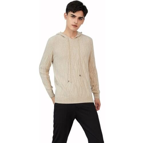 Zhili Mens 100% Cashmere Hooded Collar Pullover Thick Sweater