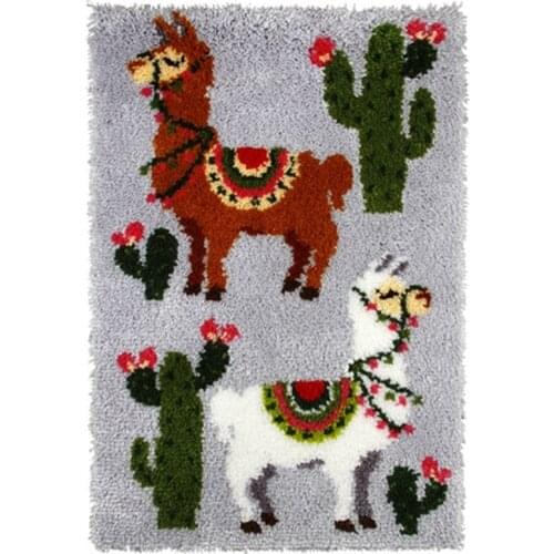 Latch Hook Kit, DIY Crochet Yarn Kits, 20.4 x 14.9 Inch Two Alpacas Rug Making Crafts for Kids Adults and Beginners