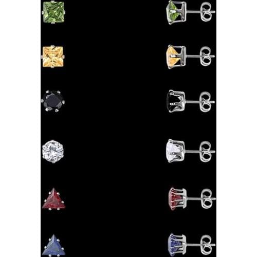 6 Pairs Luxury Popular Style Simple Exquisite Crystal Zircon Elegant Six-color Polygonal Zircon Earring Sets Women Jewelry Gift