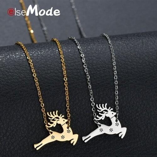 ELSEMODE Cute Animal Elk Deer Antlers Necklaces Lovely Reindeer Stainless Steel Link Chain Necklace Christmas Bijoux Femme
