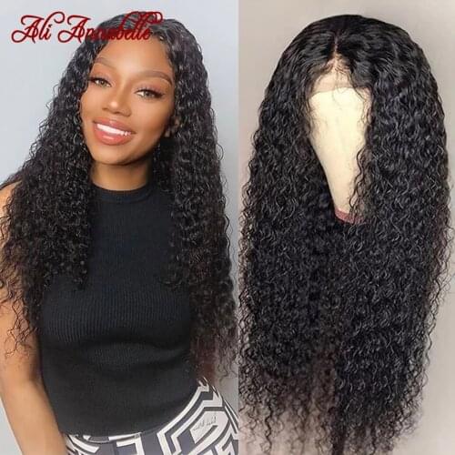 ALI ANNABELLE Curly Lace Closure Wig Human Hair Wigs Pre Plucked Hairline 150% Density Kinky Curly Wigs Brazilian Lace Front Wig