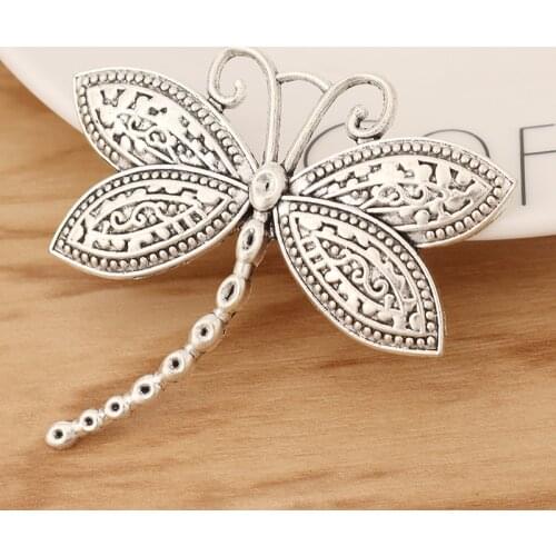 6 Pieces Tibetan Silver Large Dragonfly Insect Charms Pendants for Jewellery Making Accessories 60x55mm