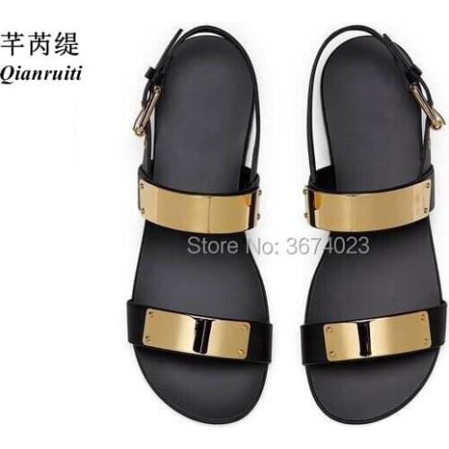 Qianruiti Mens Casual Tong Sandals Metal Gladiator Punk Slides Slip on/ Buckled Flats Beach Leisure Mens Shoes Big size 46