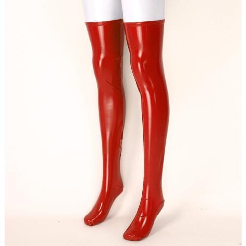 Plus Size 1 Pair Fashion Women Pure Color Wet Look PU Leather Knee Footed Thigh High Stockings Pole Dance Sexy Medias Lingerie