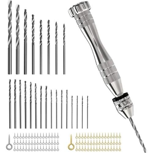 Pin Vise Hand Drill ,With 24 Pieces Twist Drill Bits and 100 Pieces Eye Screw Pins for Resin Wood Keychain Making