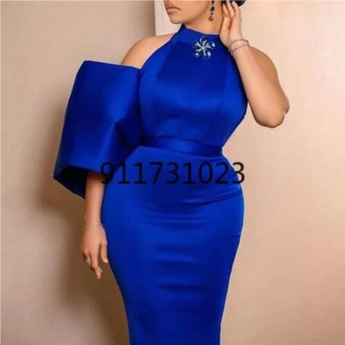 Blue African Dresses for Women Summer Fashion African Women Short Sleeve Polyester Dress African Clothes