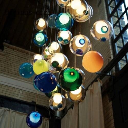 Modern simple round color glass ball chandelier creative personality childrens room bedroom cafe living room lamp free shipping