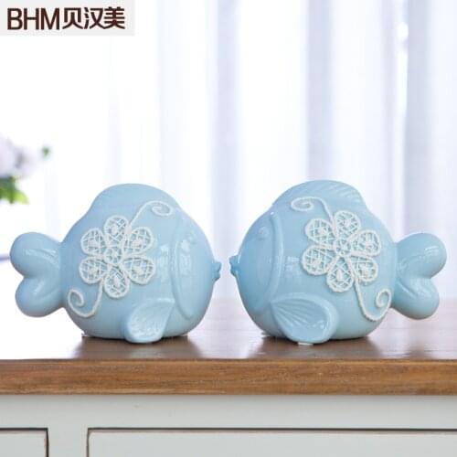 Decoration home accessories living room modern minimalist home furnishings ceramic blue fish lovers kissing furnishings