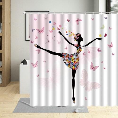 Dancing Ballet Girl Shower Curtain Yoga Woman Waterproof Bathroom Decor Polyester Fabric Dance Room Hanging Curtains With Hooks